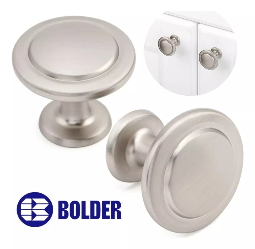 Jaladera De Botón JN-1417 Modelo "R" Níquel Satinado Con Tornillos