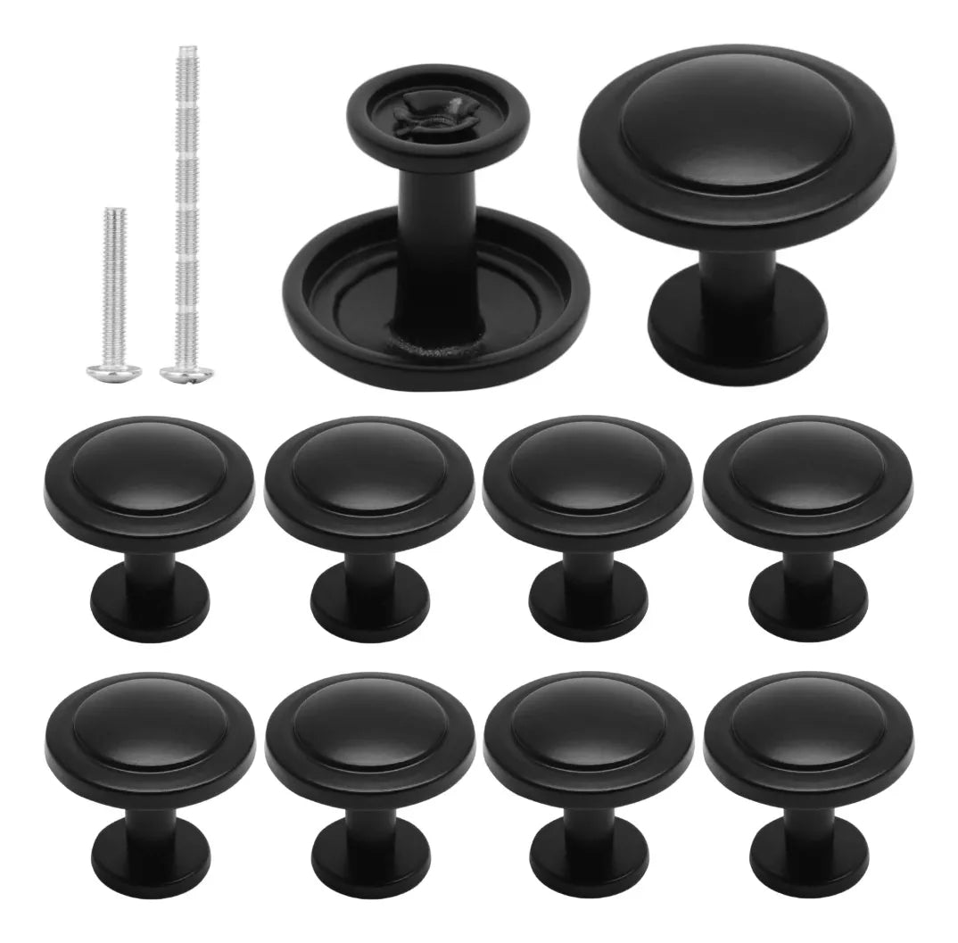 Jaladera De Botón JN-1415 Modelo "R" Negro Mate Con Tornillos