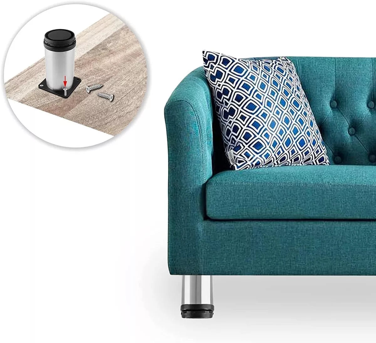 Pata Para Sofá y Muebles Regulable Redonda Acero Cromo 8-9 cm Con Tornillos