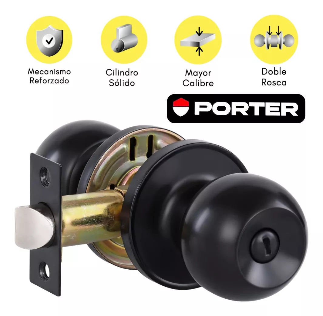 Cerradura Chapa De Perilla Baño Negro Mate Porter