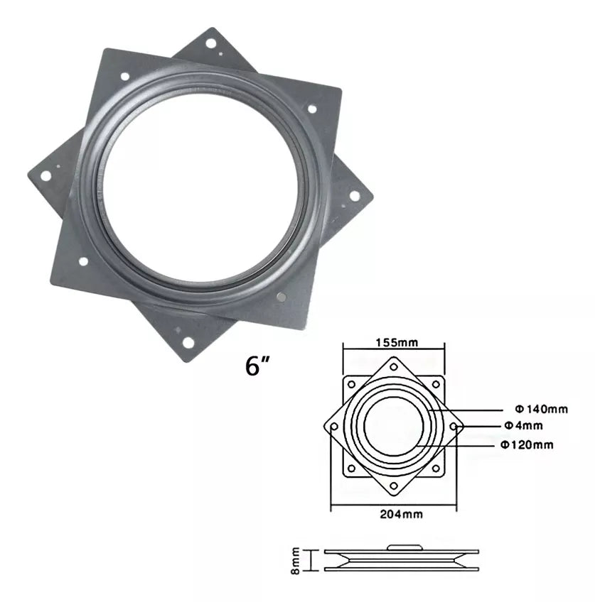 Placa Base Giratoria 6 Pulgadas Metálica Cuadrada Balero Plano Bolder
