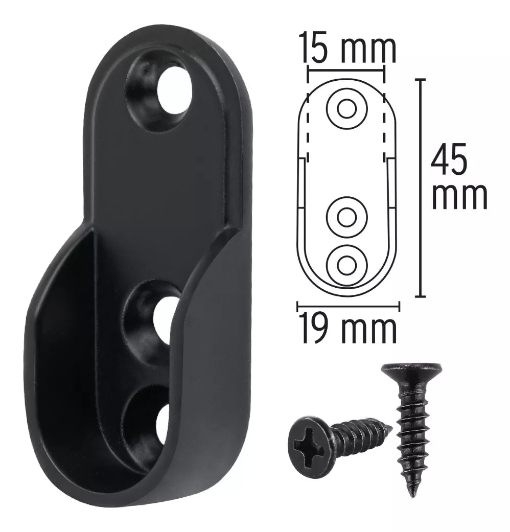 Brida Tubo Closet Ovalado Negro Mate Con Tornillos