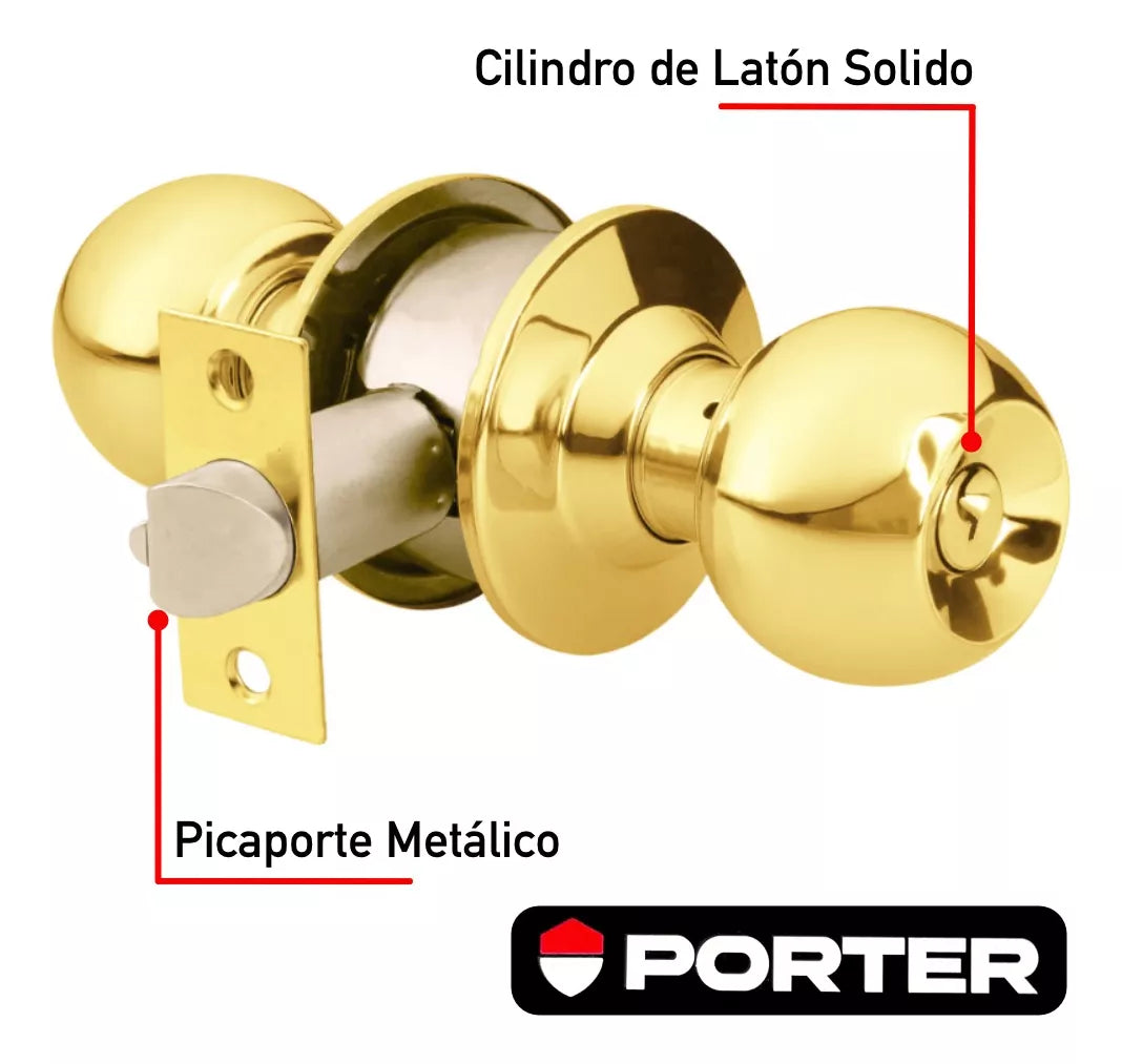 Cerradura Chapa De Perilla Recámara Latón Brillante Porter