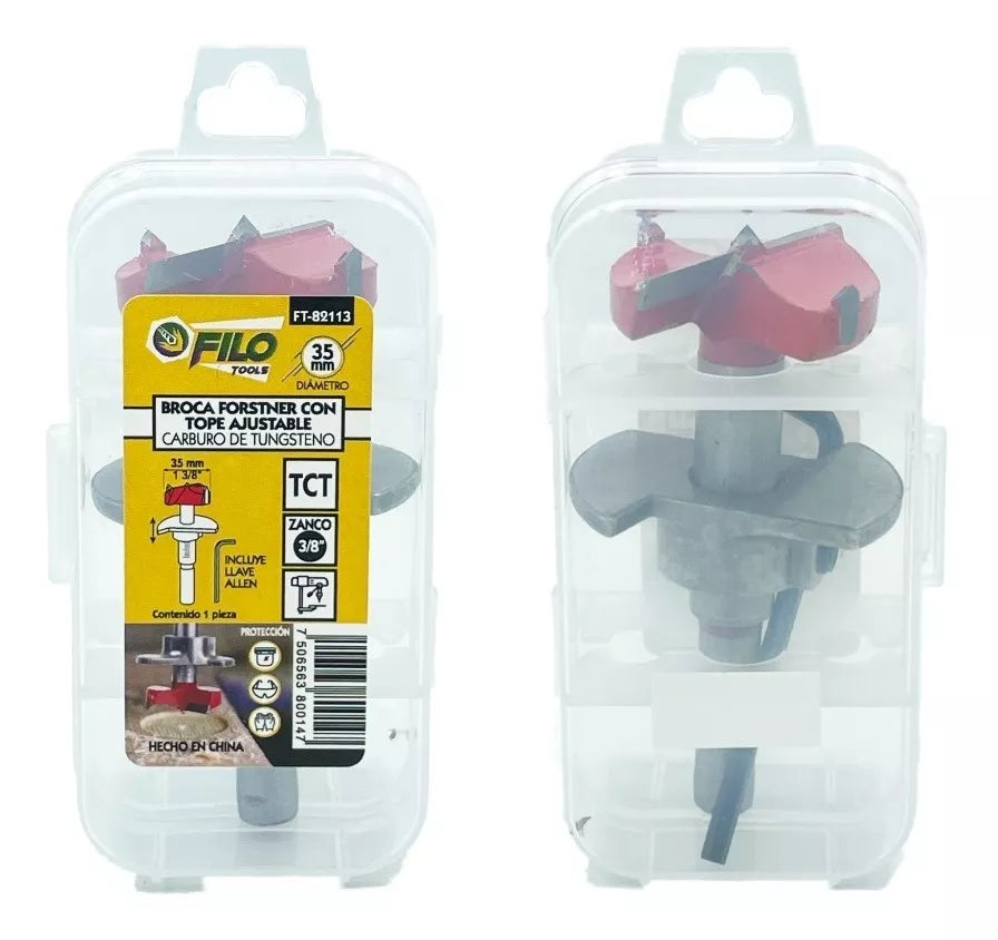 Broca Forstner 35 mm Para Madera Carburo De Tungsteno Con Tope Regulable