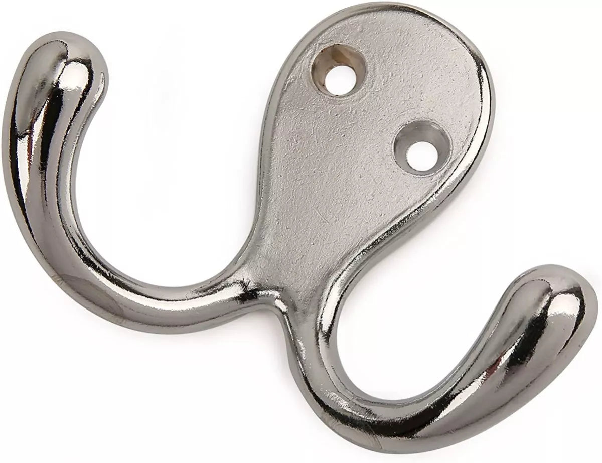 Perchero Doble Gancho Colgador Cromo Con Tornillos