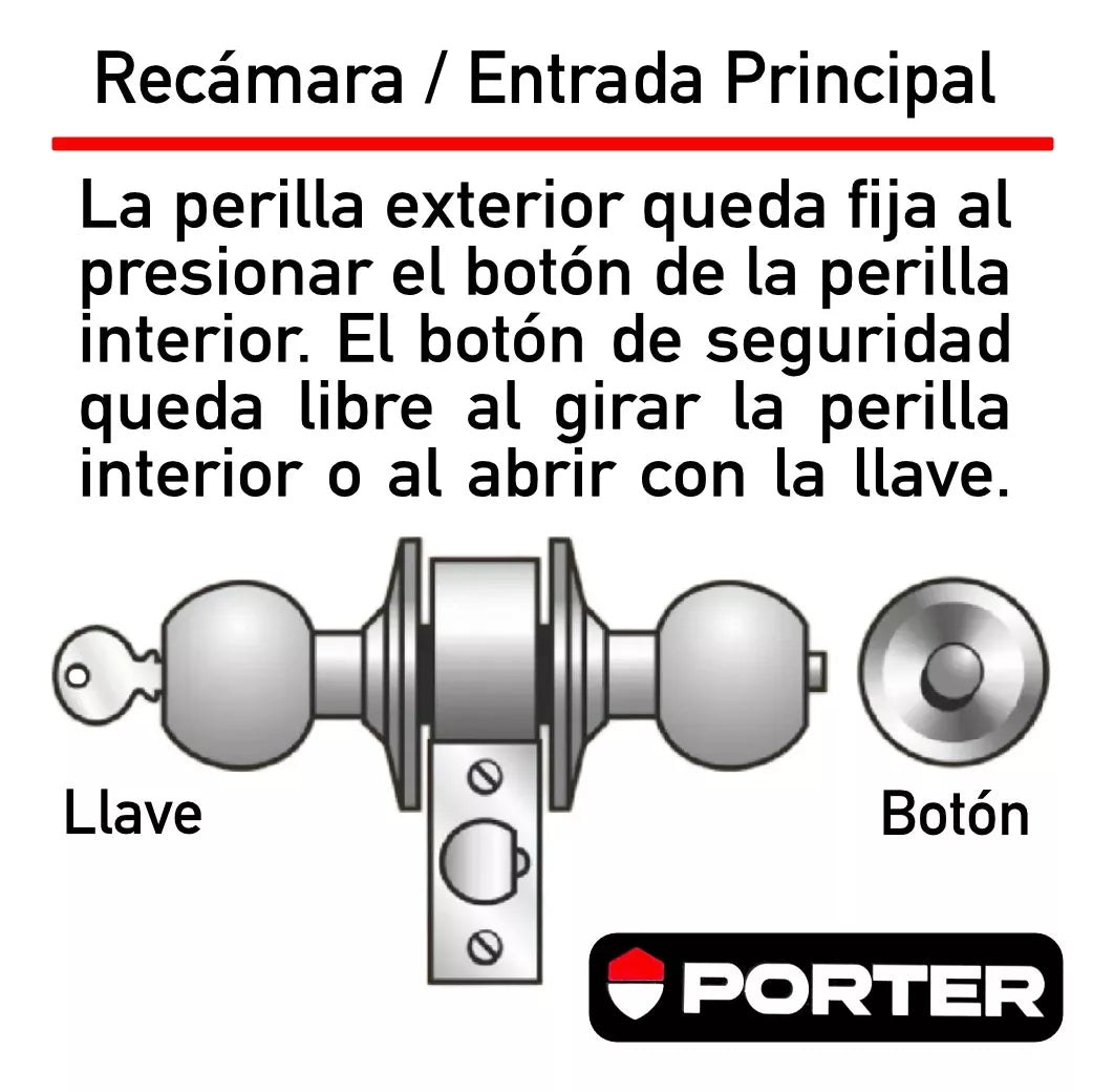 Cerradura Chapa De Perilla Recámara Latón Brillante Porter