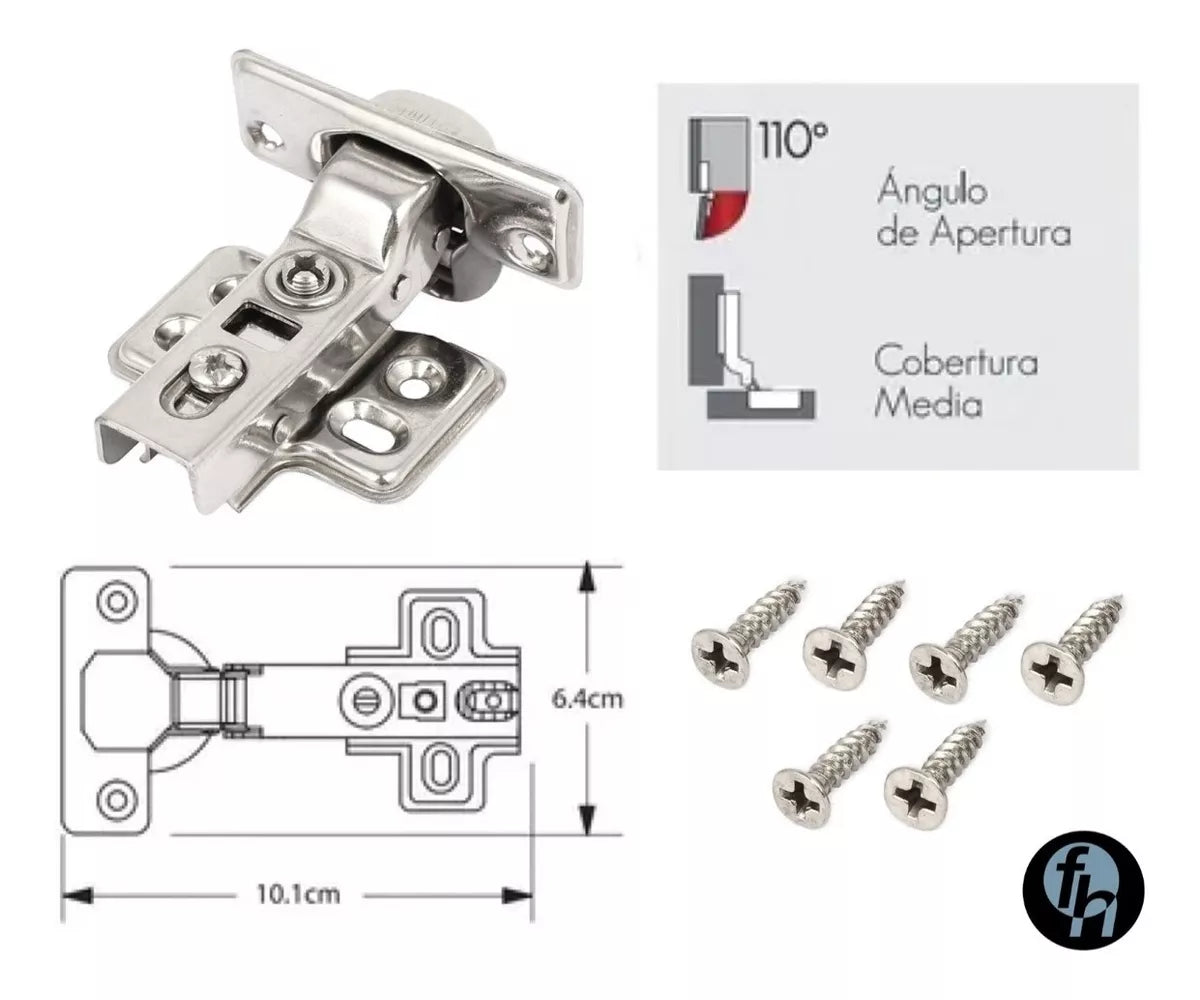 Bisagra Bidimensional 35 mm Ducasse Cobertura Media 4 Perforaciones