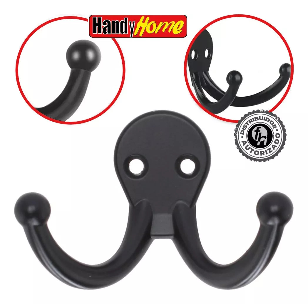 Gancho Perchero Doble Para Pared Negro Mate Handy Home