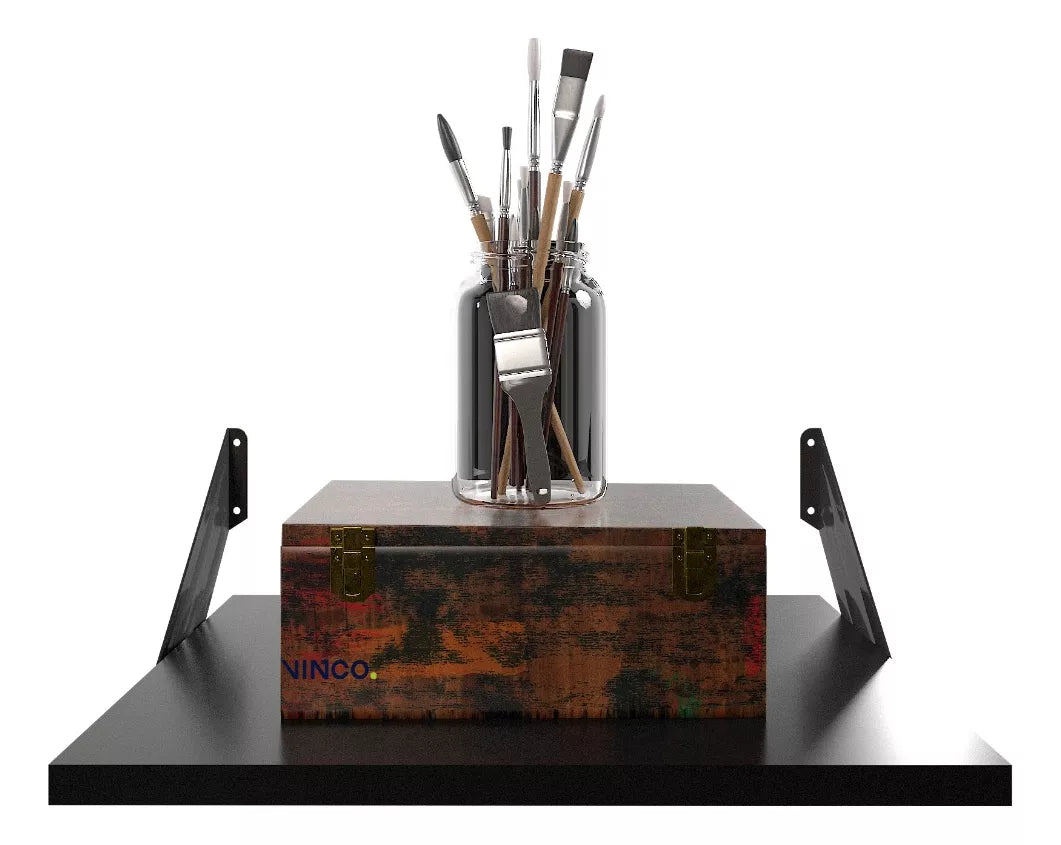 Repisa Estantería Melamina Negro 40x30 cm Soporte Negro Minimalista Moderna