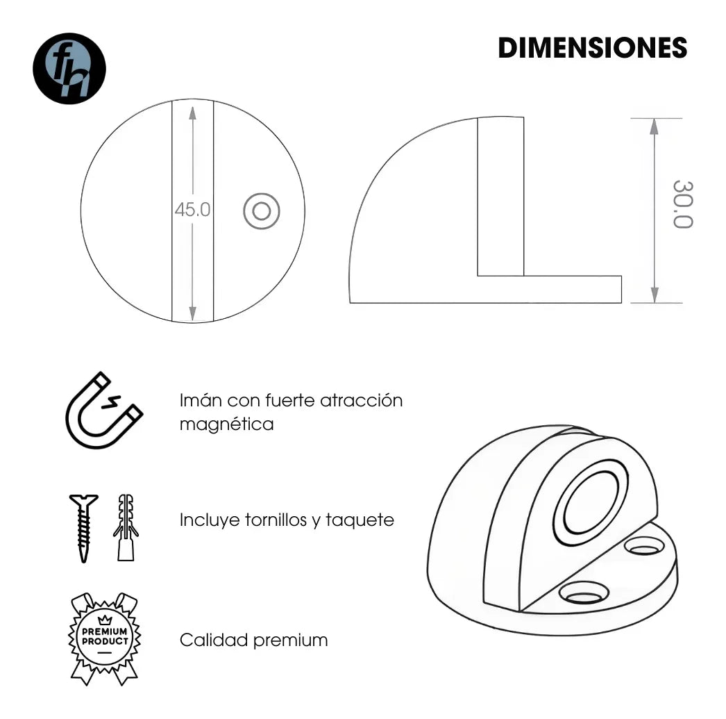 Tope Media Luna Magnético Para Puerta Latón Antiguo