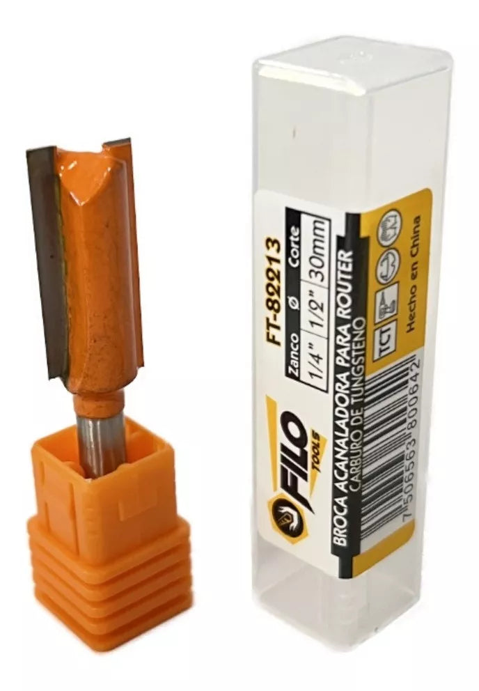 Broca Acanaladora Router Diámetro 1/2" Zanco 1/4" Corte 30 mm