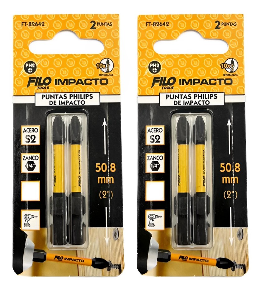 Puntas De Impacto Phillips PH2 Acero S2 Filo Tools 50 mm