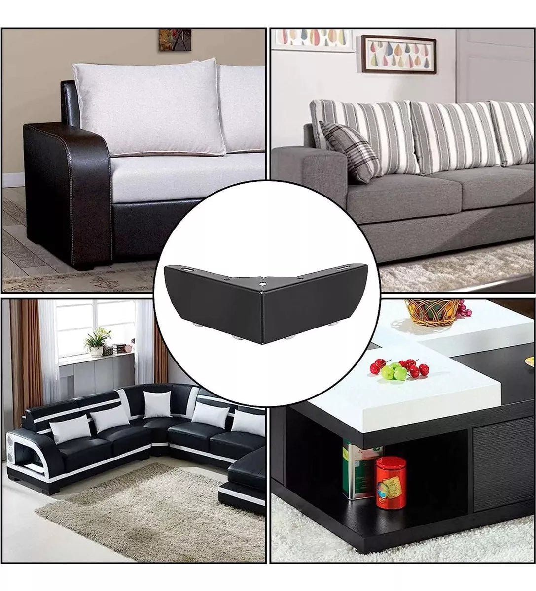 Pata Para Sofá y Muebles Esquinera 6 cm Acero Negro Mate 4 Piezas Con Tornillos