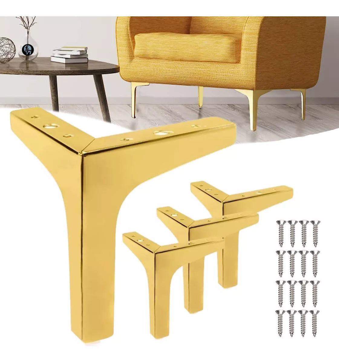 Pata Para Sofá y Muebles Metálica Triangular "Slim" Latón Brillante