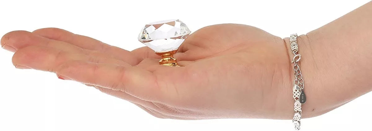 Perilla Jaladera De Cristal 30 mm Latón Brillante Forma Diamante