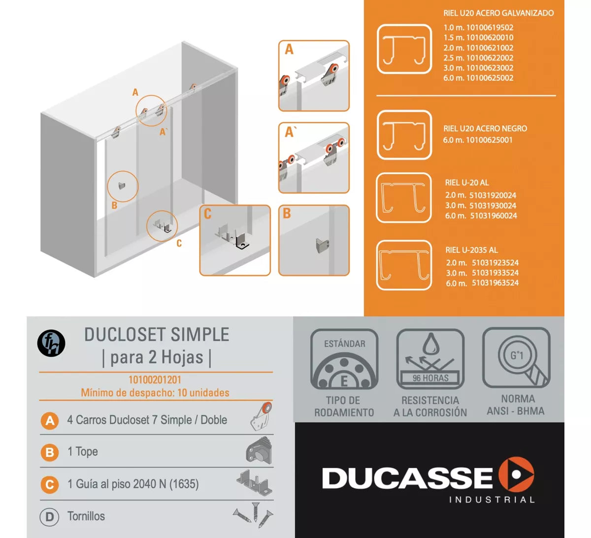 Sistema Ducloset Simple Para Puertas de Clóset Ducasse