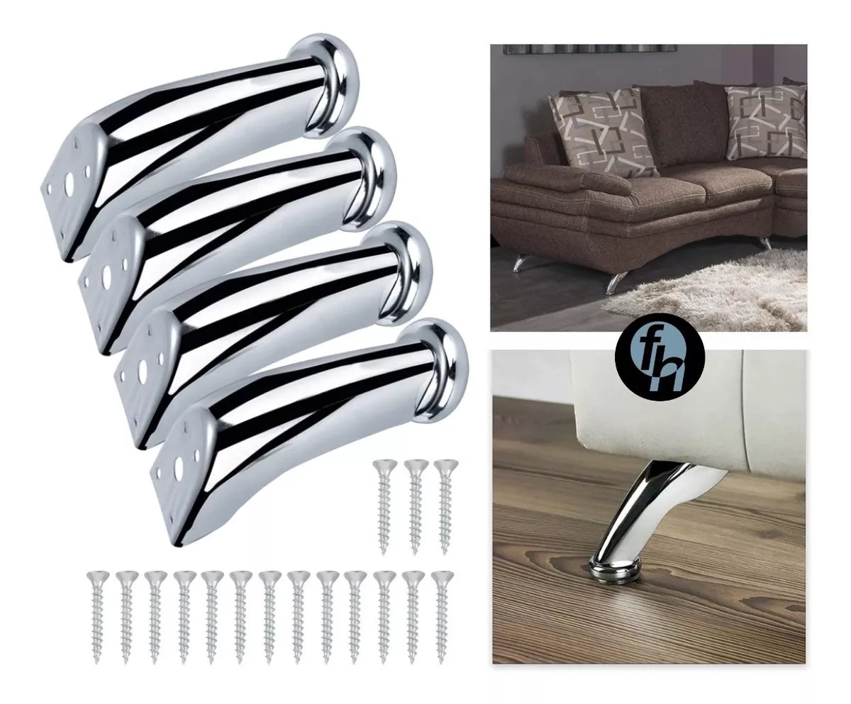 Pata Para Sofá y Muebles Curva 9 cm Acero Cromo Con Tornillos