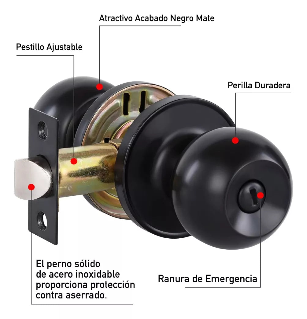 Cerradura Chapa De Perilla Baño Negro Mate Porter