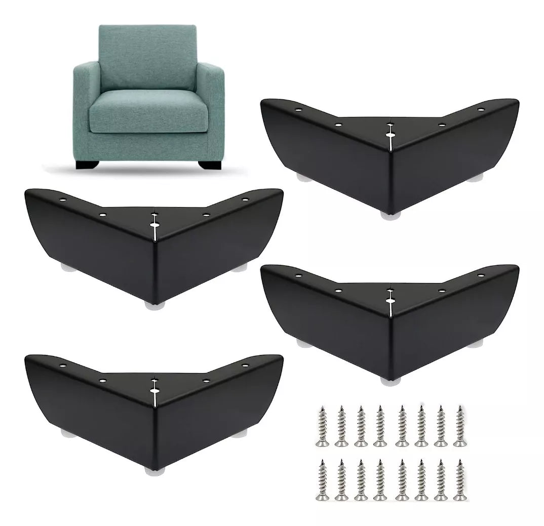 Pata Para Sofá y Muebles Esquinera 6 cm Acero Negro Mate 4 Piezas Con Tornillos