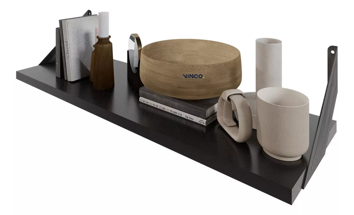 Repisa Estantería Melamina Negra 60x20 cm Soporte Negro Minimalista Moderna