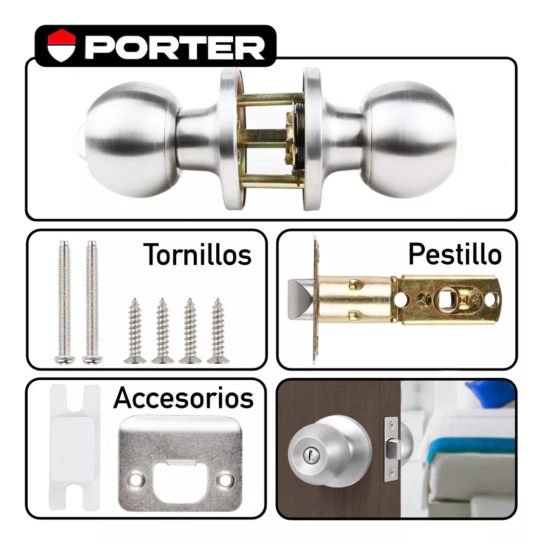 Cerradura Chapa De Perilla Baño Acero Inoxidable Porter