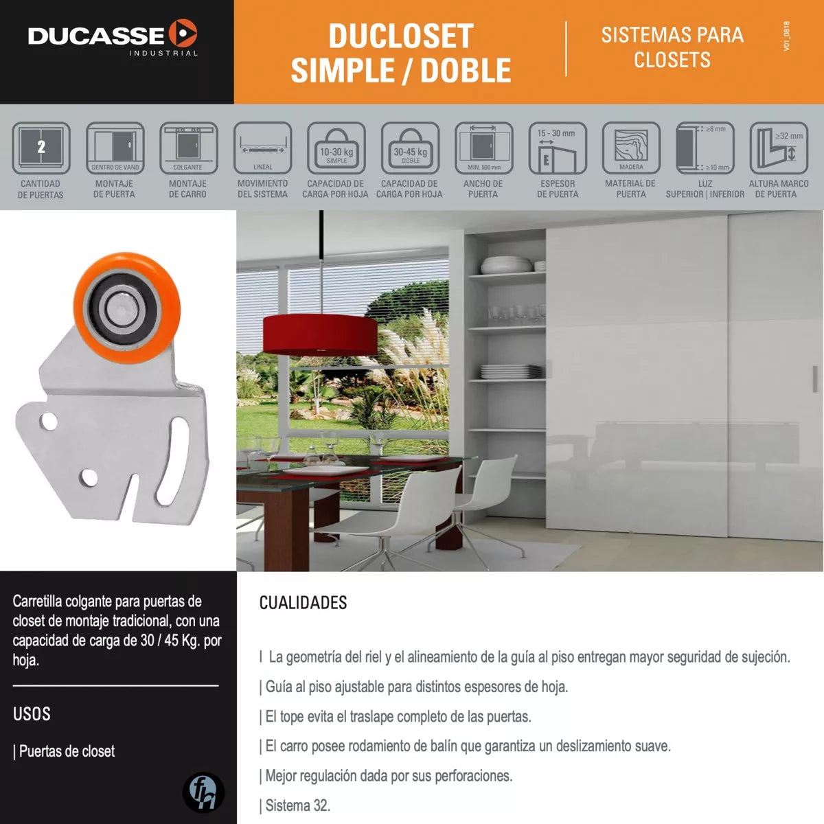 Sistema Ducloset Simple Para Puertas de Clóset Ducasse