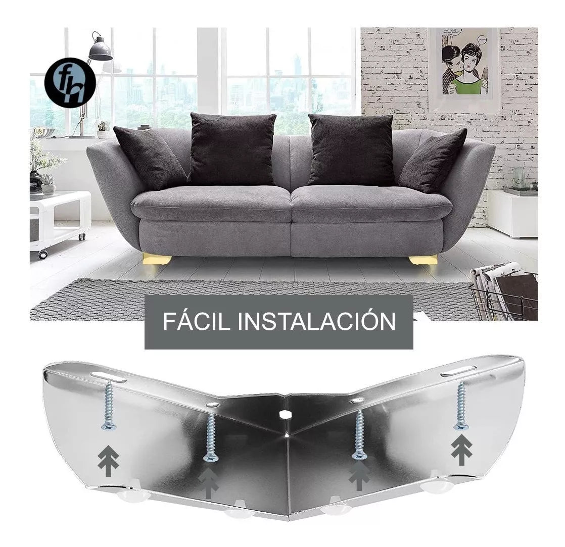 Pata Para Sofá y Muebles Esquinera 6 cm Acero Cromo 4 Piezas Con Tornillos