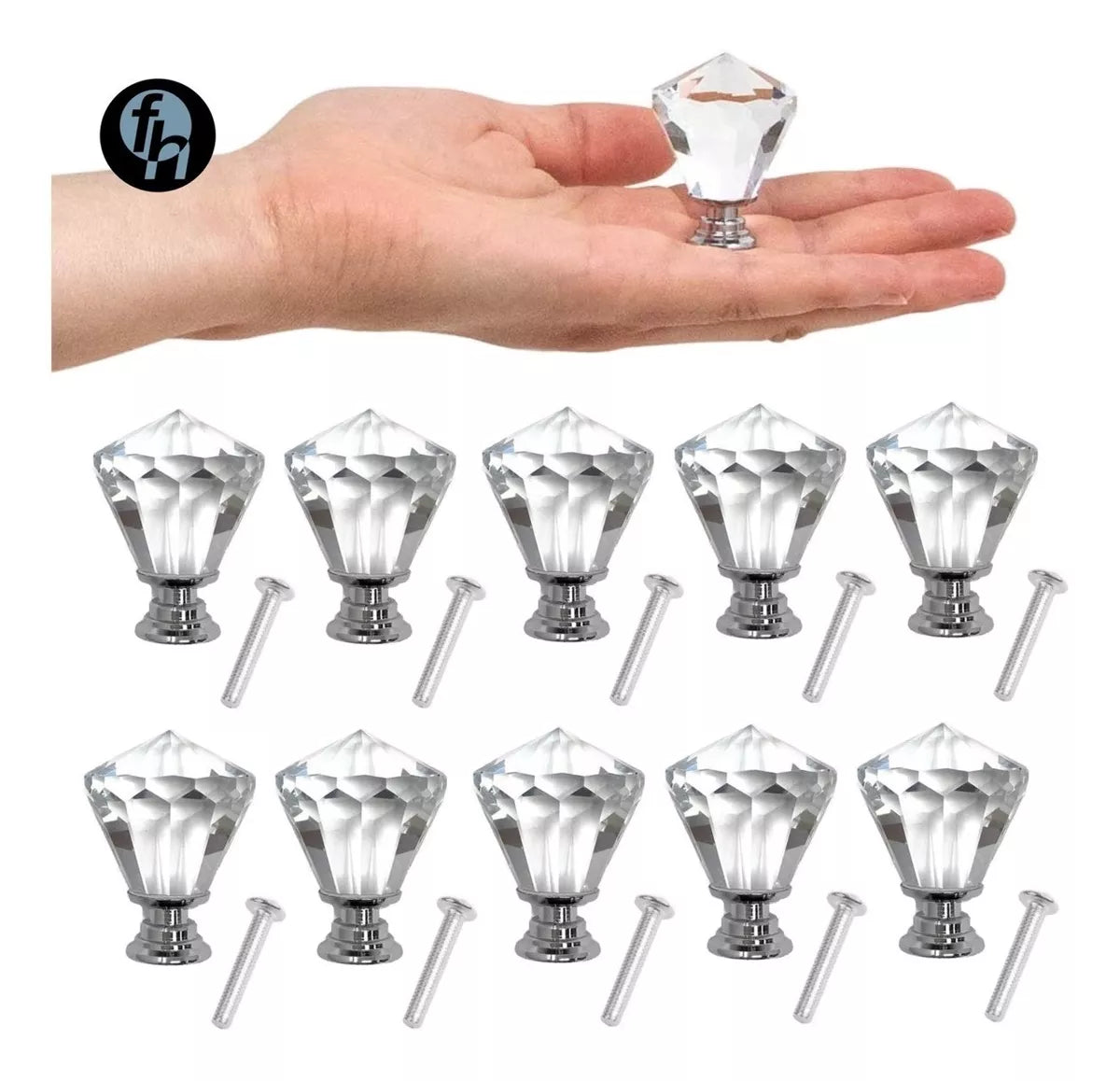 Perillas Jaladera De Cristal Cónica 30 mm Cromo Forma De Diamante
