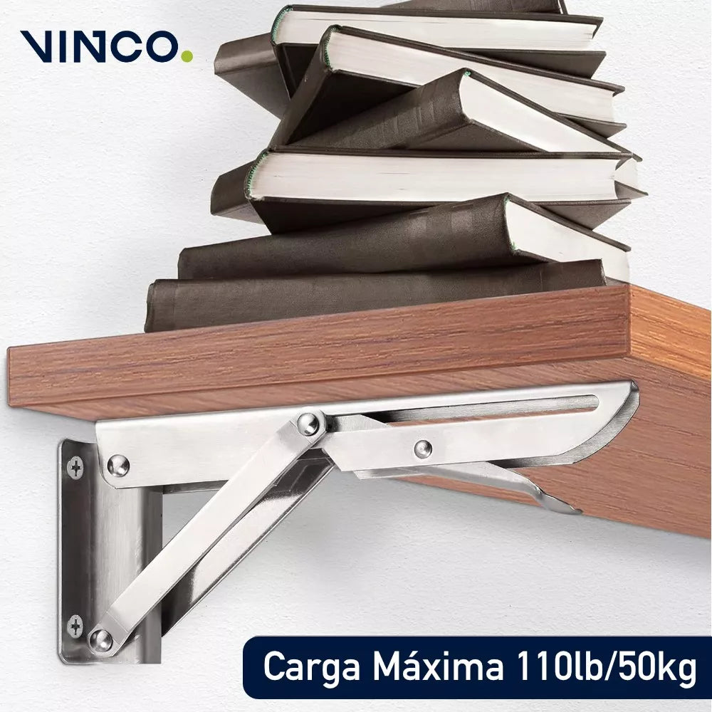Soporte Abatible Reforzado Para Repisa Acero Inoxidable 30 cm