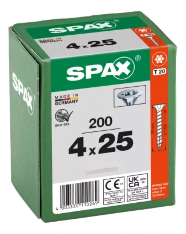 Tornillos Spax Madera 4x25 mm Cuerda Corrida