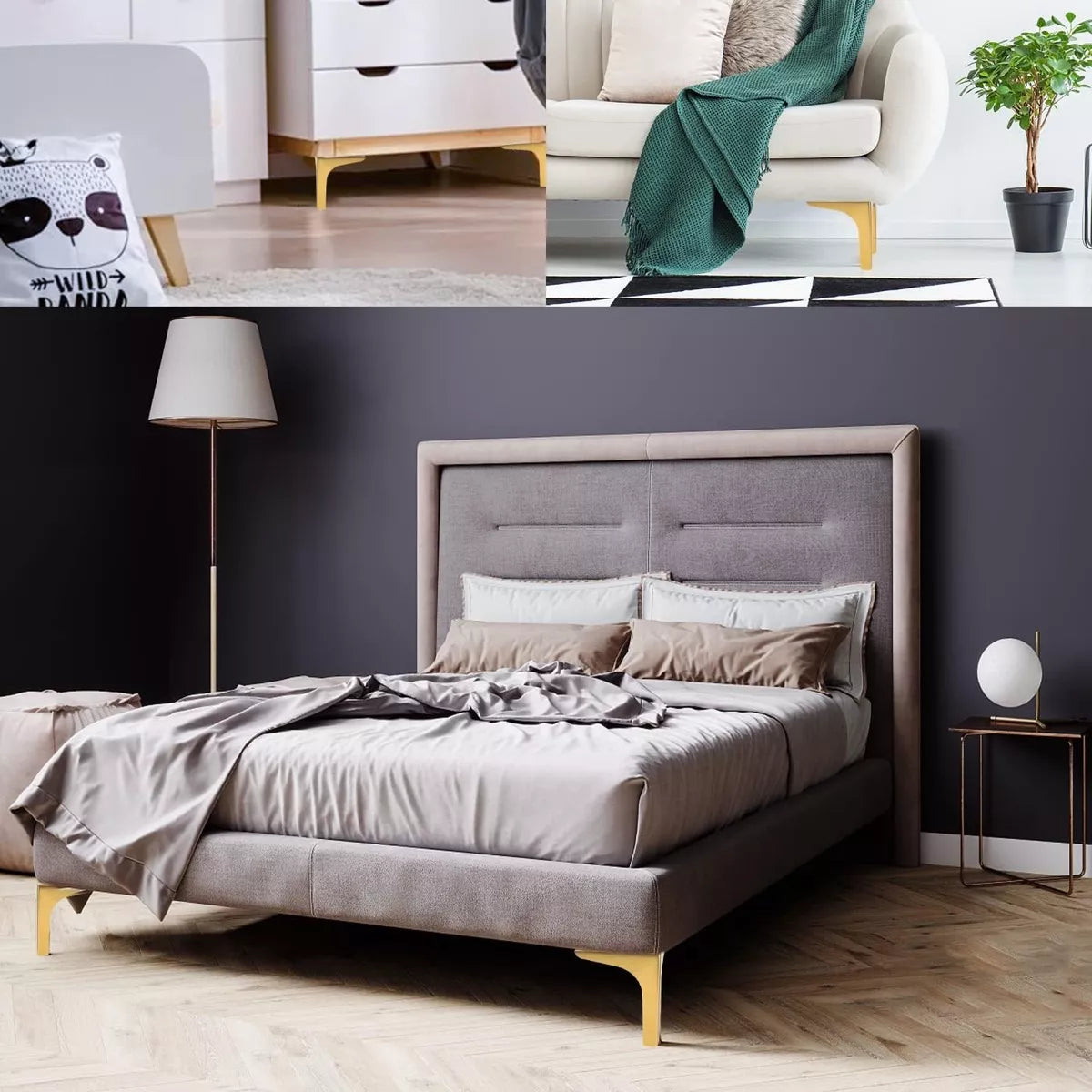 Pata Para Sofá y Muebles Metálica Triangular "Slim" Latón Brillante