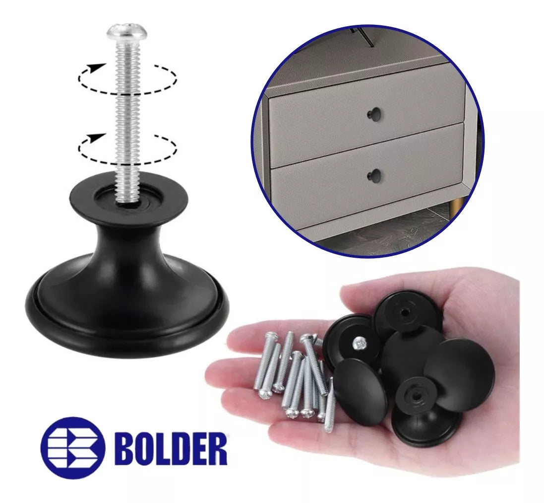 Jaladera De Botón Modelo "F" Negro Mate Con Tornillo