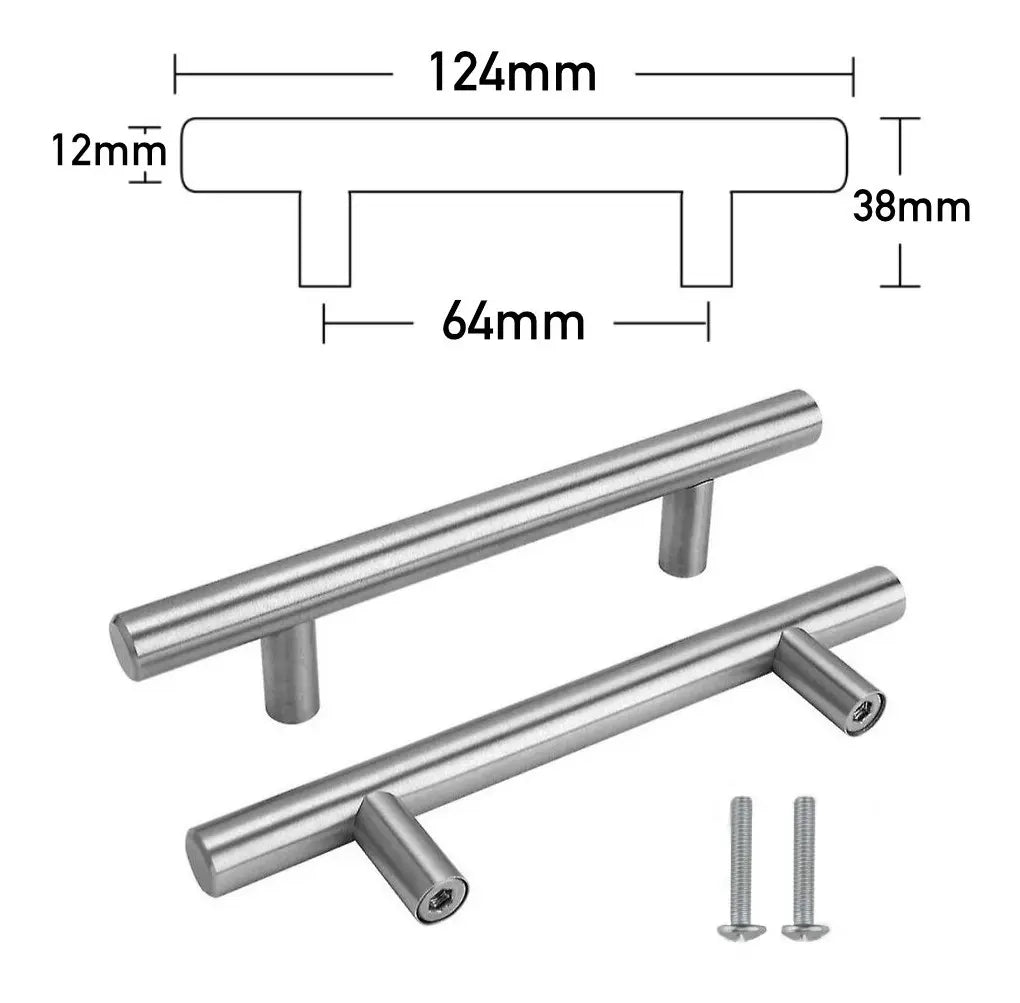 Jaladera Manija De Barra Hueca 12.4 cm Acero Inoxidable Con Tornillo