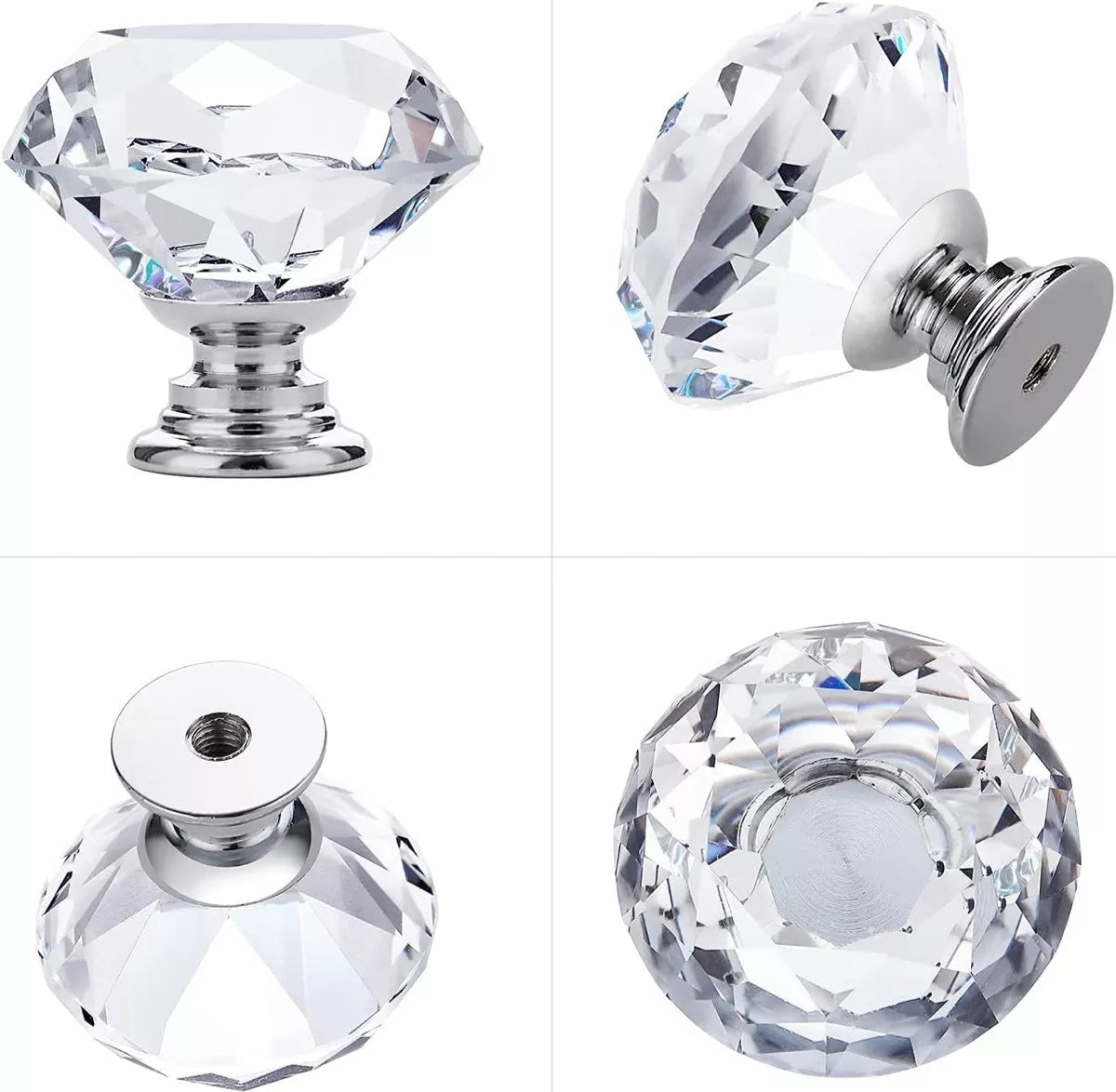 Perillas Jaladera De Cristal 25 mm Cromo Forma Diamante