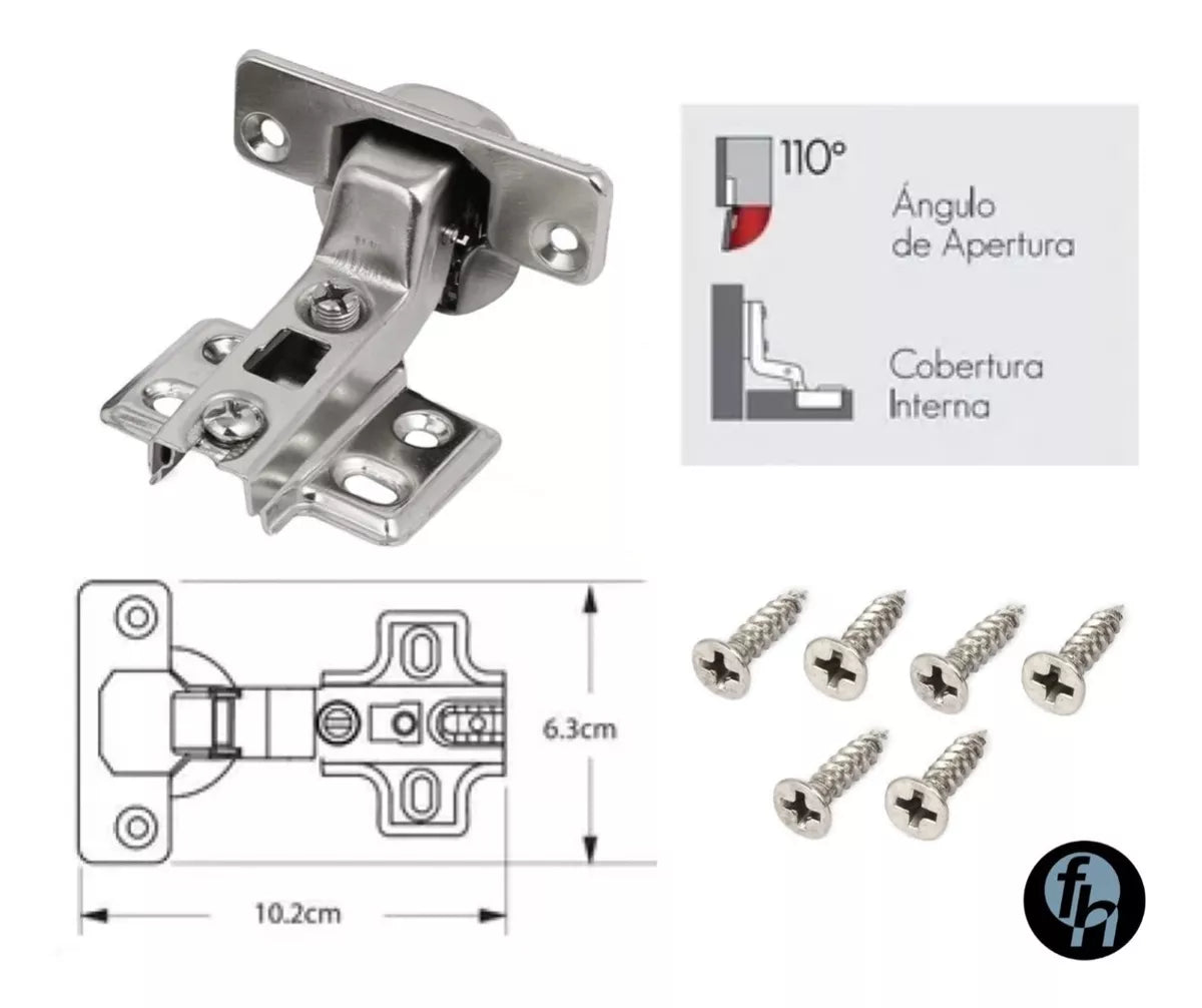 Bisagra Bidimensional 35 mm Cobertura Curva/Interna 4 Perforaciones FH