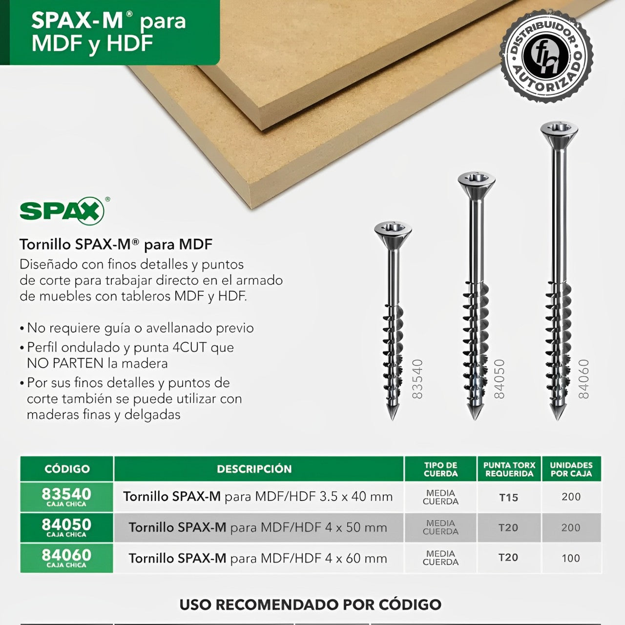 Tornillos Spax M Para MDF 4x50 mm Caja Con 200 Piezas