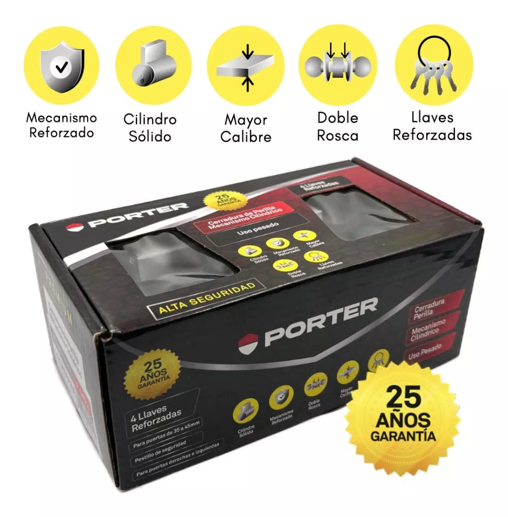 Cerradura Chapa De Perilla Recámara Negro Mate Porter