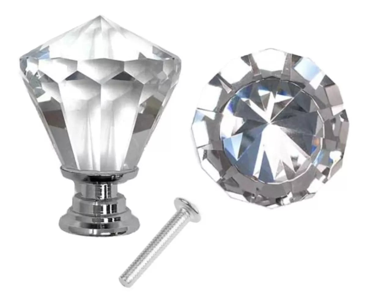 Perillas Jaladera De Cristal Cónica 30 mm Cromo Forma De Diamante