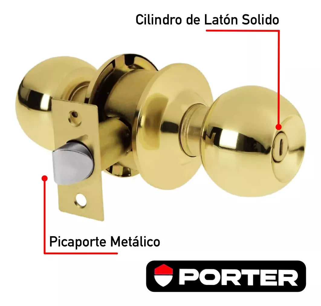 Cerradura Chapa De Perilla Baño Latón Brillante Porter