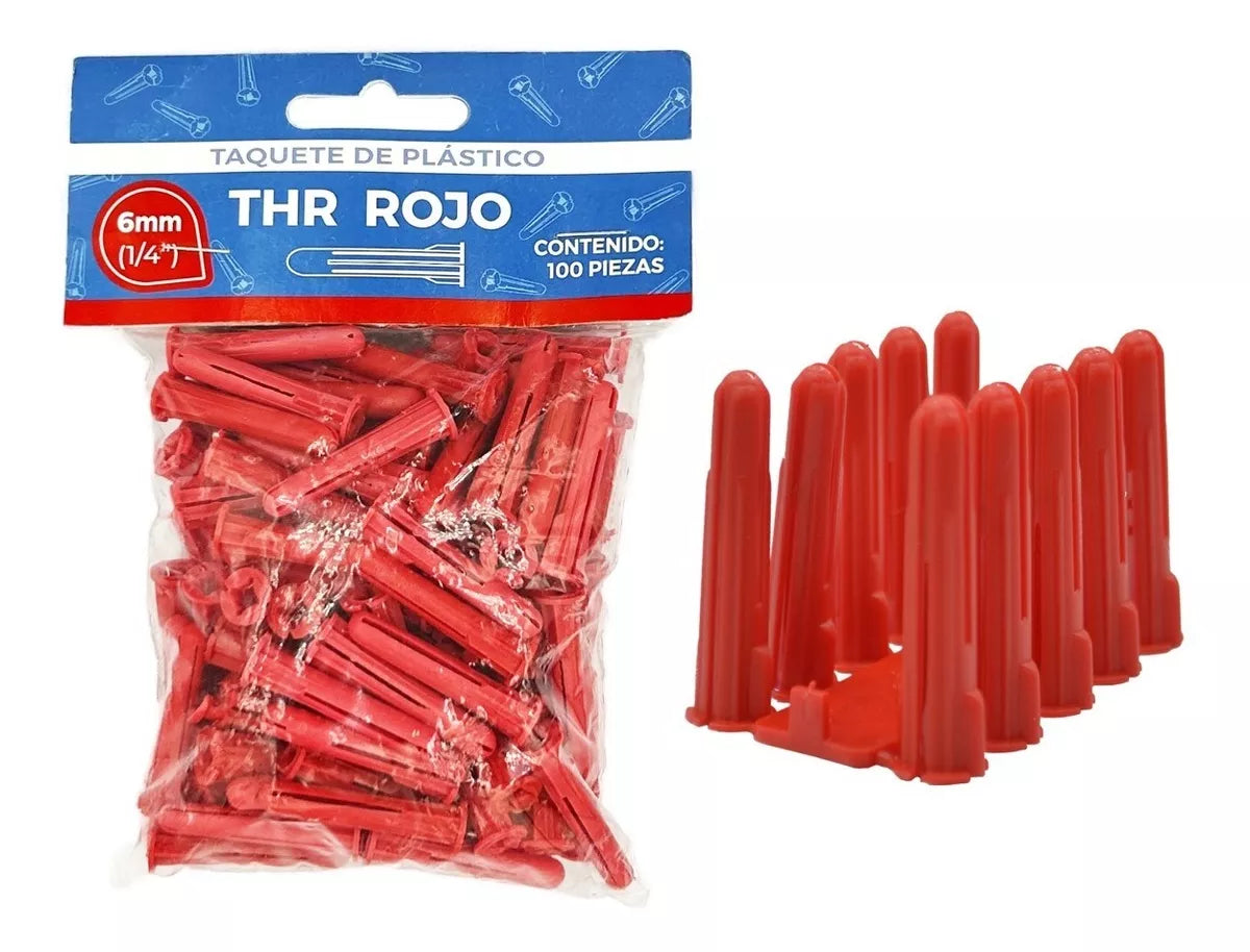 Taquete de Plastico Concreto Tipo Thorsman Thr 1/4'' Rojo 100 Piezas