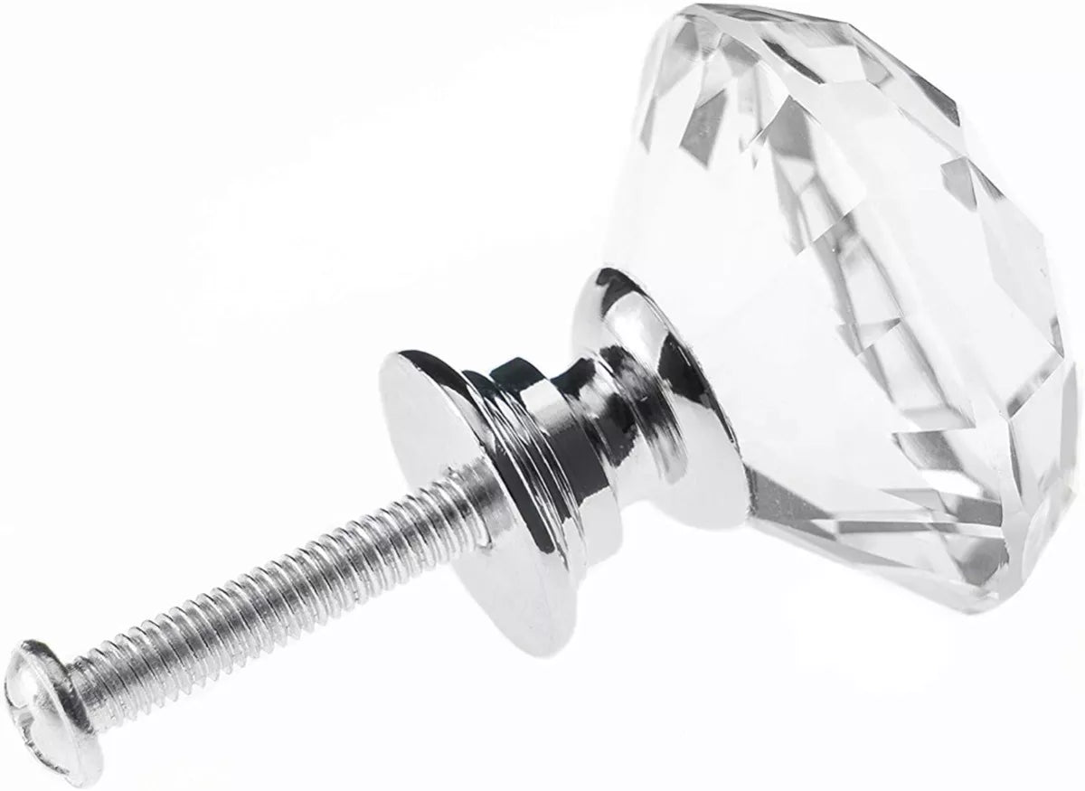 Perillas Jaladera De Cristal 30 mm Cromo Forma Diamante