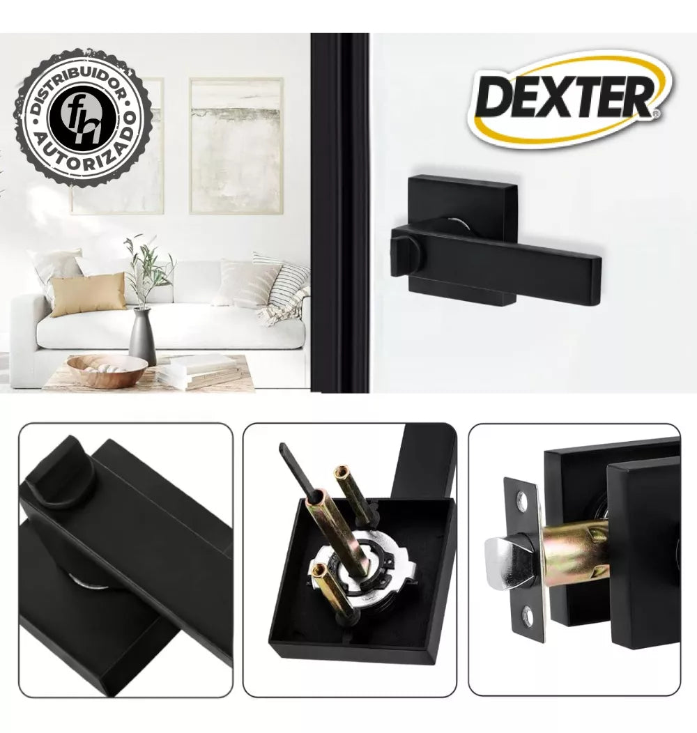 Cerradura Manija Cuadrada Puerta Recámara Negro Mate 65182 Dexter