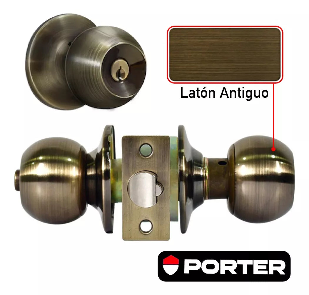 Cerradura Chapa De Perilla Recámara Latón Antiguo Porter