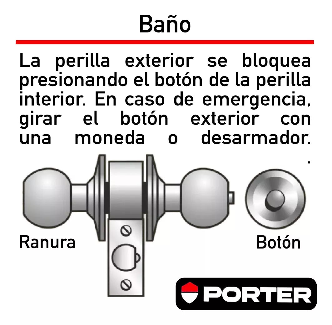 Cerradura Chapa De Perilla Baño Latón Brillante Porter