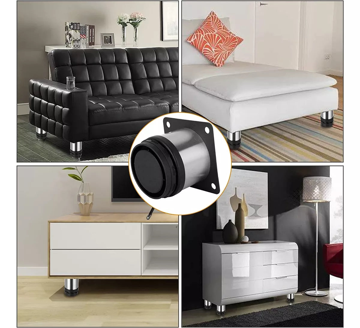 Pata Para Sofá y Muebles Regulable Redonda Acero Cromo 5-6 cm Con Tornillos