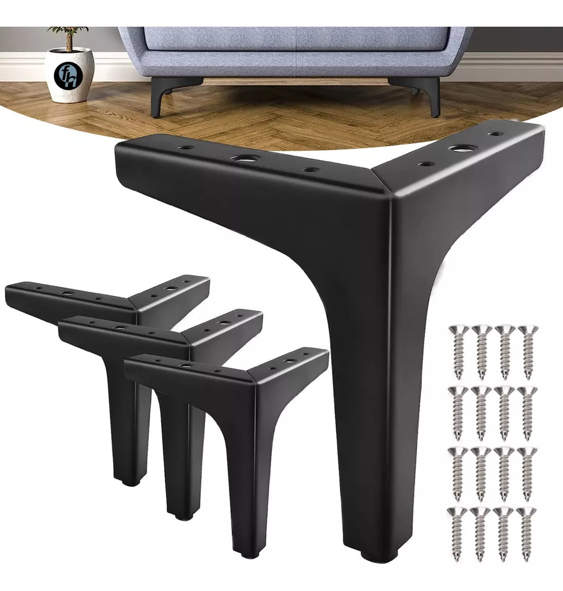 Pata Para Sofá y Muebles Metálica Triangular "Slim" Negro Mate