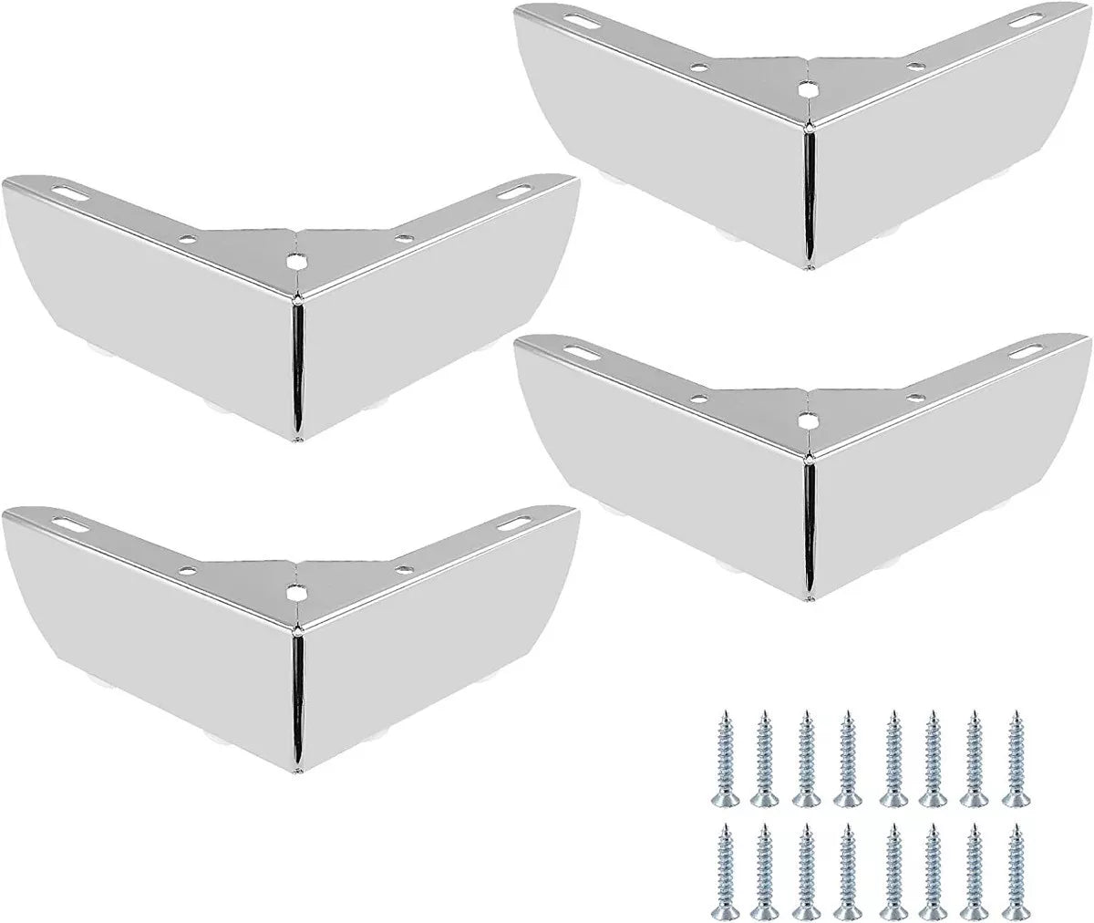 Pata Para Sofá y Muebles Esquinera 6 cm Acero Cromo 4 Piezas Con Tornillos