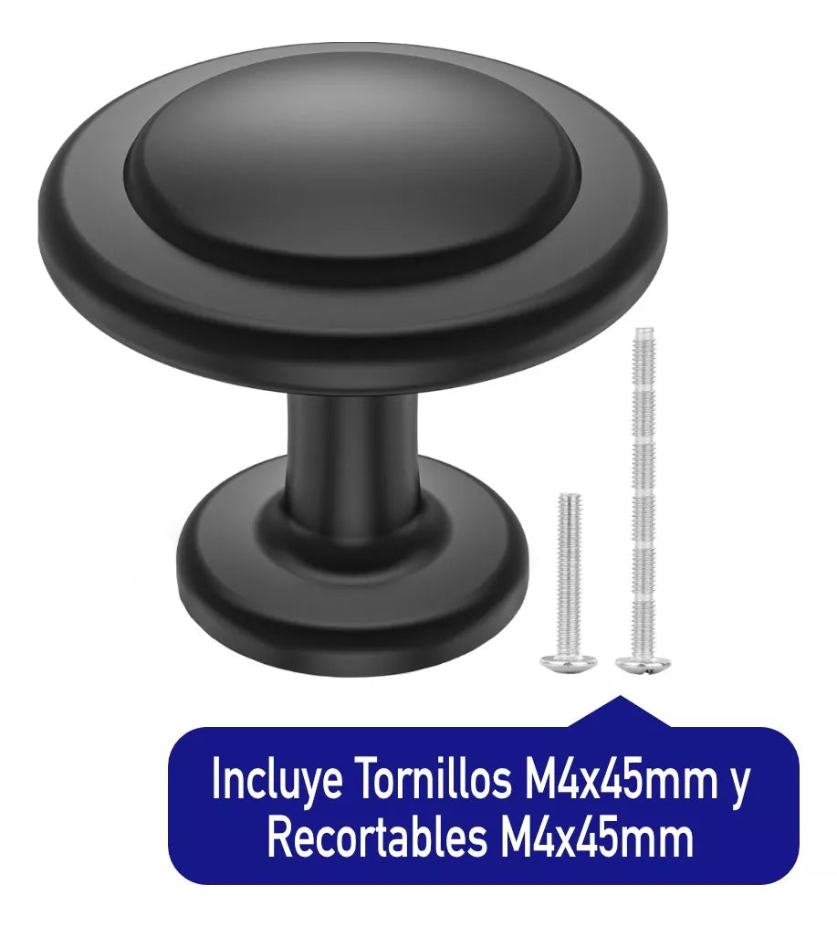 Jaladera De Botón JN-1415 Modelo "R" Negro Mate Con Tornillos