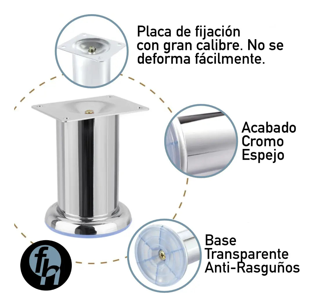 Pata Para Sofá y Muebles Redonda Acero Cromo 10 cm Con Tornillos
