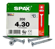 Tornillo Spax Madera 4x30 mm Cuerda Corrida 200 Piezas
